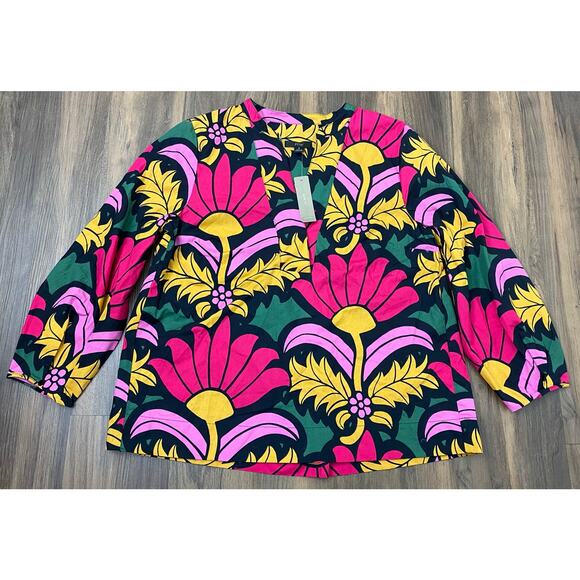 J. Crew Tops - NEW Women J. Crew Open V-Neck Poplin Ratti Grandi Fiori floral 3/4 sleeve top S